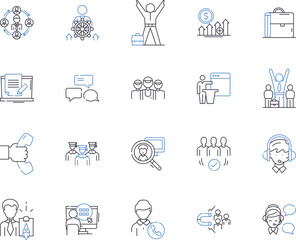 Employee occupation outline icons collection. Worker, Job, Occupation, Profession, Employee, Laborer, Staff vector and illustration concept set. Hire, Worker, Recruiter linear signs