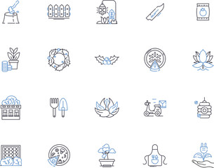 Agriculture outline icons collection. Farming, Cropping, Horticulture, Livestock, Produce, Tillage, Irrigation vector and illustration concept set. Plantation, Harvesting, Pests linear signs