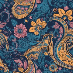 Seamless Paisley Pattern with Bold Colors