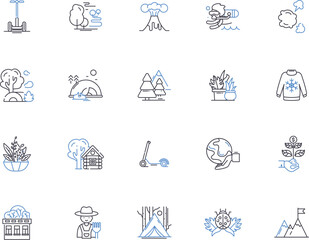 Climate outline icons collection. Climate, Heat, Cold, Temperatures, Global, Weather, Atmosphere vector and illustration concept set. Humidity, Wind, Change linear signs - obrazy, fototapety, plakaty