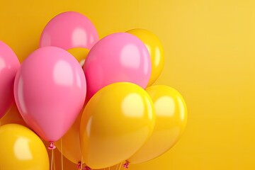 Fototapeta na wymiar yellow and pink balloons on a sunny yellow background. Generative AI