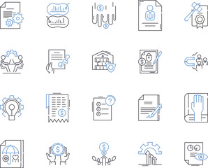 Attorney agency outline icons collection. Lawyer, Attorney, Legal, Firm, Practice, Counsel, Representation vector and illustration concept set. Law, Litigation, Services linear signs