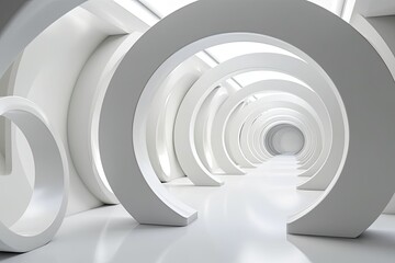 minimalist white tunnel with no visible end. Generative AI