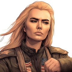 comic book style a  beautiful female soldier