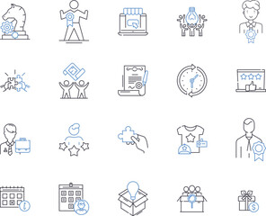 Fototapeta premium Marketing and concept outline icons collection. marketing, concept, strategy, planning, segmentation, targeting, positioning vector and illustration concept set. differentiation, value, proposition