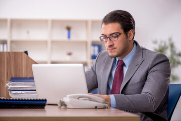 Young male employee working in the office