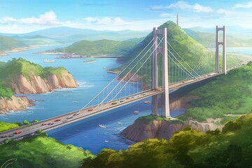 Fototapeta premium a bridge-based travel concept. Generative AI