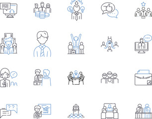 Time management outline icons collection. Planning, Discipline, Prioritization, Efficiency, Tracking, Scheduling, Focus vector and illustration concept set. Multitasking, Goal, Deadline linear signs