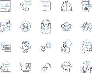 Store and client outline icons collection. store, client, customer, service, experience, satisfaction, loyalty vector and illustration concept set. retention, attraction, marketing linear signs