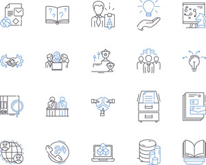 Fototapeta premium Marketing management outline icons collection. Marketing, Management, Strategy, Planning, Creative, Promotion, Lead-Generation vector and illustration concept set. Research, Analysis, Audience linear