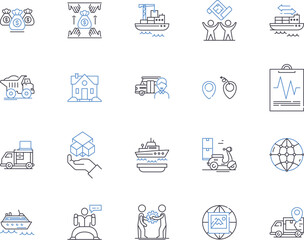 Fulfillment and Distribution outline icons collection. fulfillment, distribution, warehouse, inventory, logistics, supply chain, shipping vector and illustration concept set. receiving, order
