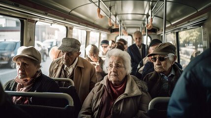 Fototapeta na wymiar A group of people riding on a bus. AI generative image