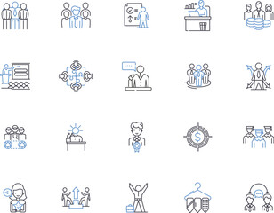 Administration outline icons collection. Management, Leadership, Oversight, Governance, Operation, Supervision, Direction vector and illustration concept set. Coordination, Executing, Controlling