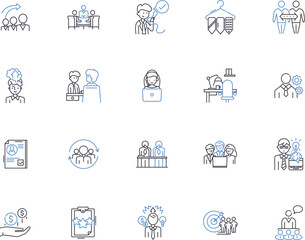 Fototapeta premium Office people outline icons collection. Office, People, Workers, Staff, Employees, Executives, Professionals vector and illustration concept set. Managers, Colleagues, Supervisors linear signs