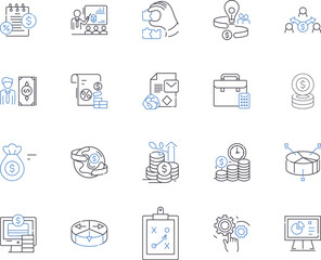 Fototapeta premium Financial advising outline icons collection. Financial, Advising, Investment, Bank, Adviser, Planning, Advice vector and illustration concept set. Saving, Retirement, Wealth linear signs