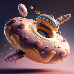 Candy spaceship in the space.
