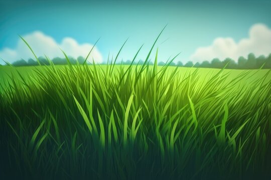 Field of grass with a green background. Generative AI