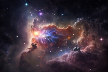 Obraz na płótnie Canvas Universe filled with stars, nebula and galaxy. Generative AI