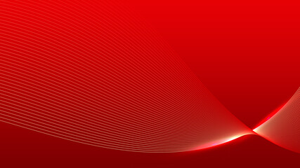 Abstract concept lines wave dynamic particle pattern on red background.