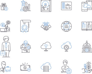 Online banking and financial services outline icons collection. online, banking, financial, services, payments, netbanking, bank vector and illustration concept set. account, trading, investments