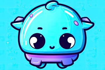 cute cartoon character with big eyes in shades of blue and purple. Generative AI