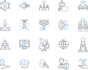 Innovation technology outline icons collection. Innovative, Technology, Futuristic, Cutting-edge, Advancing, Pioneering, Progression vector and illustration concept set. Trekking, Creating, Refining