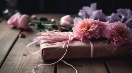 Pink Gift Wrapped in Ribbons for Special Occasions. Mothers Day. Valentines Day.