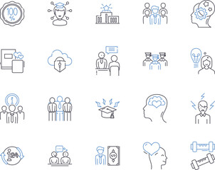 Education business outline icons collection. Education, Business, Learning, Training, Schools, Colleges, Classes vector and illustration concept set. Instructors, Tutors, Certification linear signs