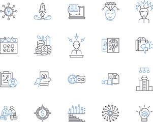 Entrepreneurship and Innovation outline icons collection. Entrepreneurship, Innovation, Startups, Business, Creativity, Risk, Ventures vector and illustration concept set. Agility, Planning, Finance