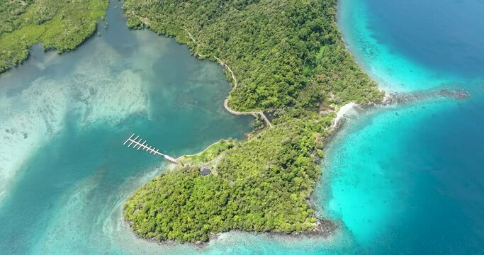 Top view of lagoons and bays with turquoise water among the islands. Weh Island. Indonesia.