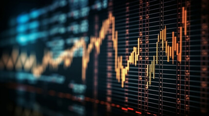 Financial stock market graph. Selective focus. Depicts TradingView financial market chart. Generative AI