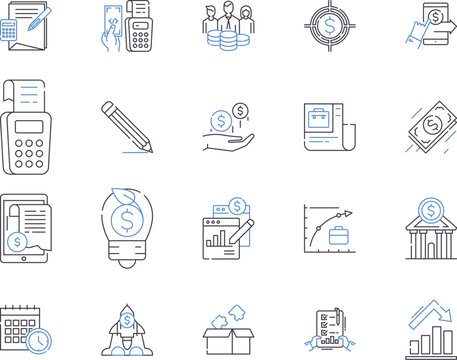 Lean Management outline icons collection. Lean, Management, Efficiency, Automation, Waste, Process, Cost vector and illustration concept set. Quality, Production, Time linear signs