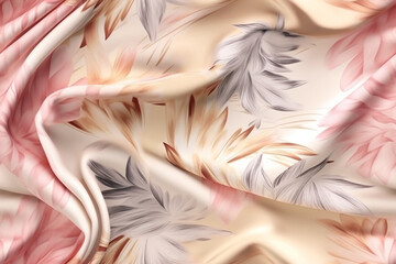 Luxury summer themed style silk fabric, elegant seamless pattern, realistic light and shadow background, photorealistic wallpaper, generative ai