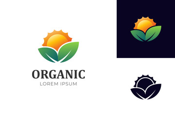 sun rise leaf logo icon design for Alternative Energy concept. Eco organic green Farm natural fresh products