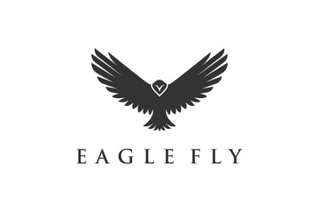 silhouette flying eagle logo illustration, animal phoenix bird logo graphic element, icon design