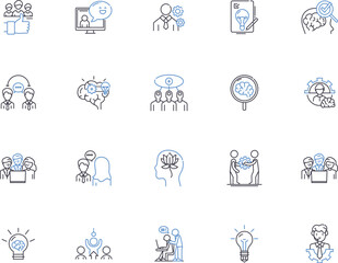 Thinking people outline icons collection. Thinking, People, Intellectuals, Brainy, Analytical, Logical, Inquisitive vector and illustration concept set. Mindful, Discursive, Perceptive linear signs