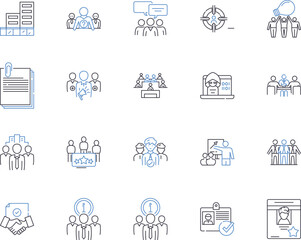 Commercial enterprise outline icons collection. Business, Firm, Company, Corporation, Store, Venture, Operation vector and illustration concept set. Outlet, Establishment, Exchange linear signs