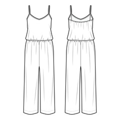 Women's cropped jumpsuit fashion vector sketch, Apparel template - Illustrator CC