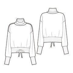 Cropped roll-neck sweatshirt fashion vector sketch, Apparel template - Illustrator CC