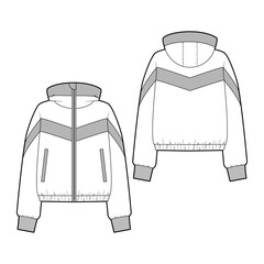 Hooded Padded Jacket fashion vector sketch, Apparel template  - Illustrator CC