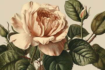 Botanical vintage beautiful rose illustration on a transparent background. Generative AI