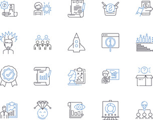 Strategy and idea outline icons collection. strategy, idea, planning, innovation, creativity, vision, mission vector and illustration concept set. values, objectives, goals linear signs