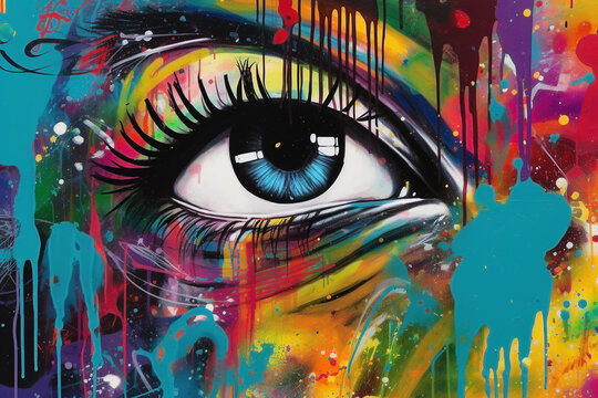 Street graffiti -  a woman's eye - Generative AI
