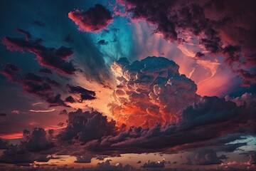 Fototapeta na wymiar colorful dramatic sky with cloud at sunset. Generative AI