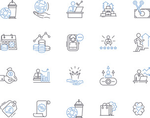 Key account management outline icons collection. Key, Account, Management, Retention, Strategies, Engagement, Core vector and illustration concept set. Services, Plan, Solution linear signs