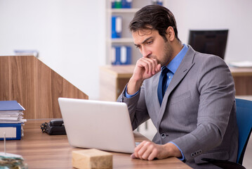 Young male employee working in the office