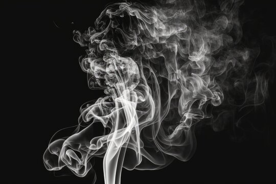White smoke effect isolated on a black background. Generative AI