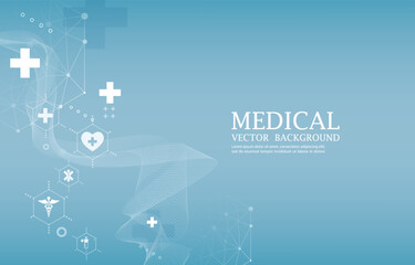 Abstract vector modern medical wallpaper.geometric.medical icons.blue background