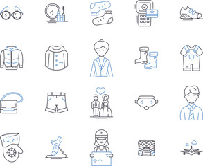 Shops and retail outline icons collection. Retailers, stores, shops, shoppes, malls, outlets, boutiques vector and illustration concept set. merchandise, commodities, wares linear signs