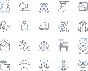 Fashion factory outline icons collection. Fashion, Factory, Garment, Clothing, Manufacturing, Textile, Style vector and illustration concept set. Design, Outfit, Sewing linear signs